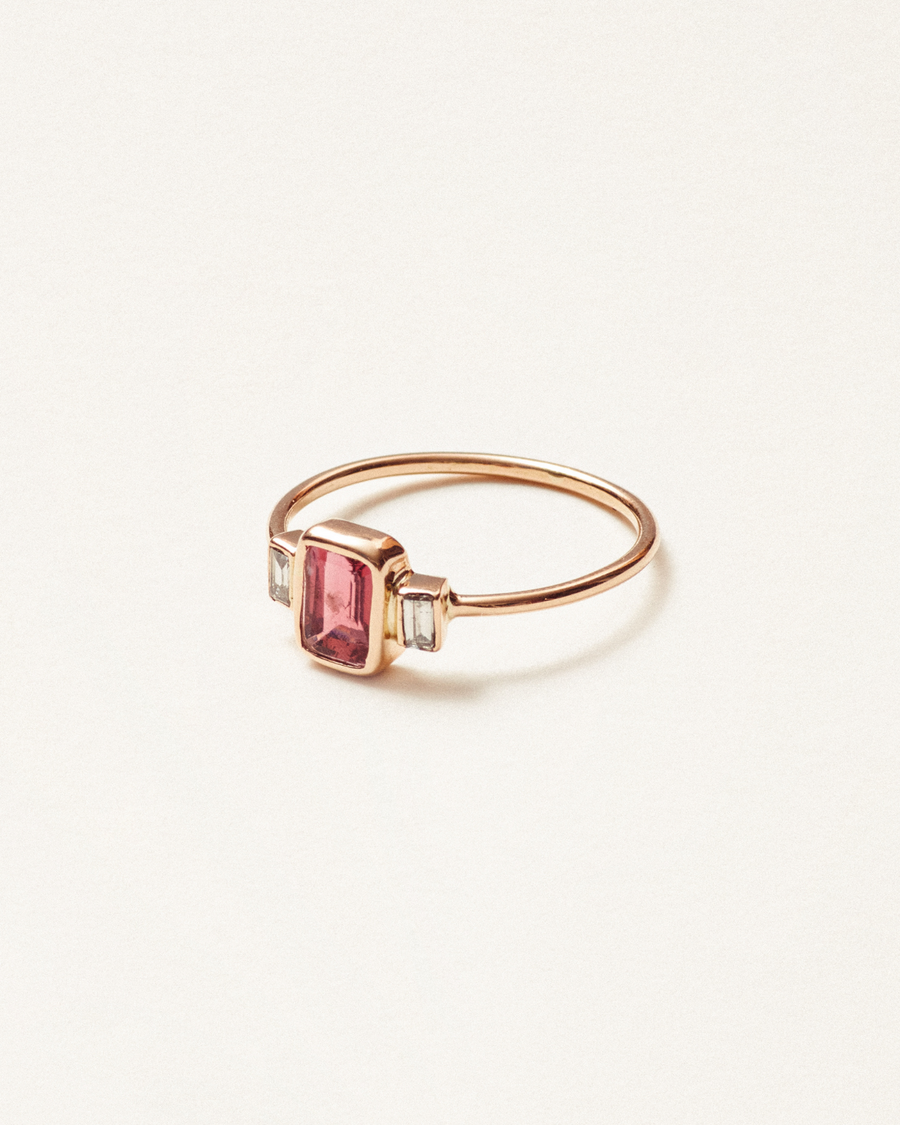 Lisette ring with tourmaline and diamond - 18 carat solid gold