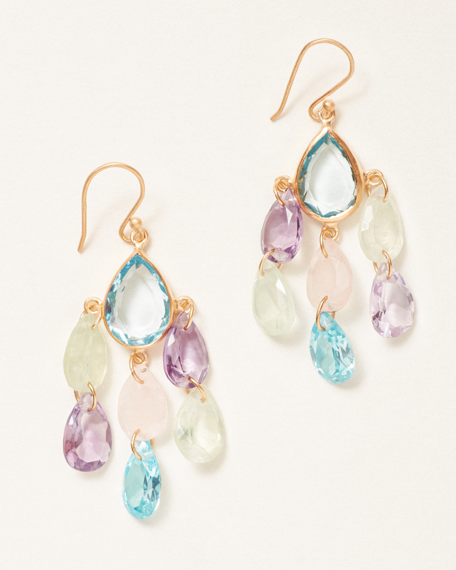 Alice earrings - blue topaz, amethyst, prehnite & rose quartz