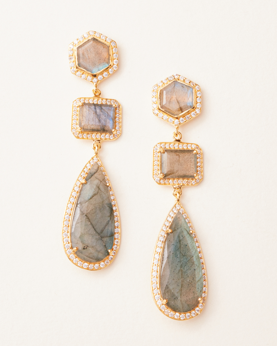 Twilight statement earrings with labradorite and crystals