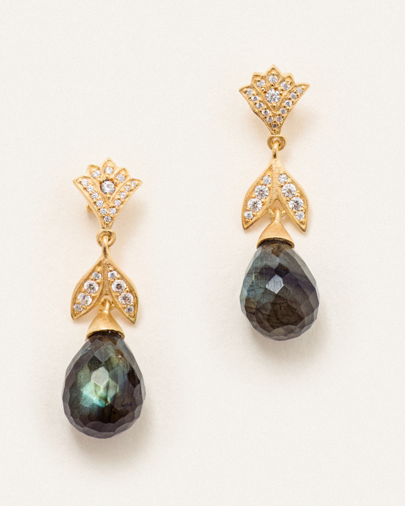 Facet Labradorite Lotus Earrings