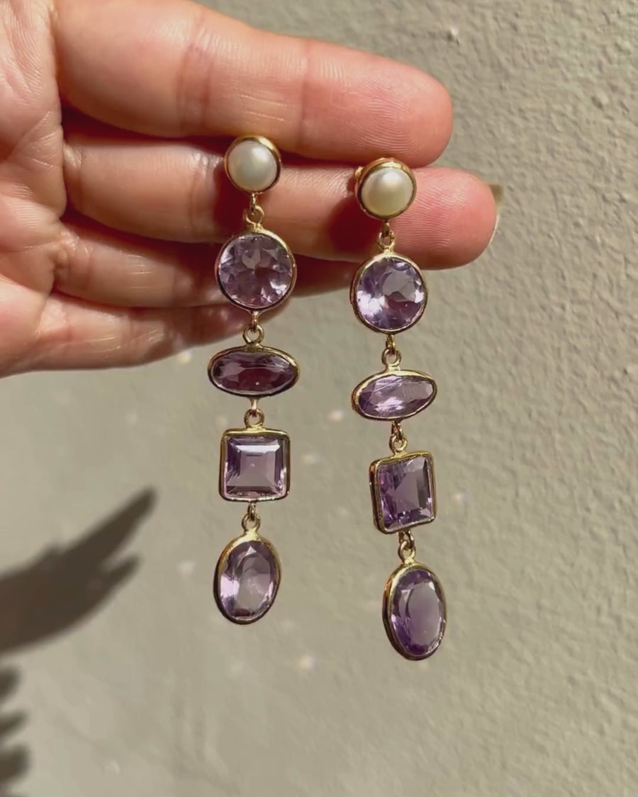 Marilyn statement earrings with amethyst and pearl