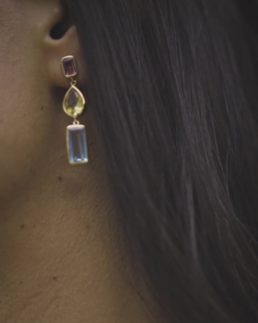 Este earrings with tourmaline, citrine & blue topaz - 18 carat solid gold