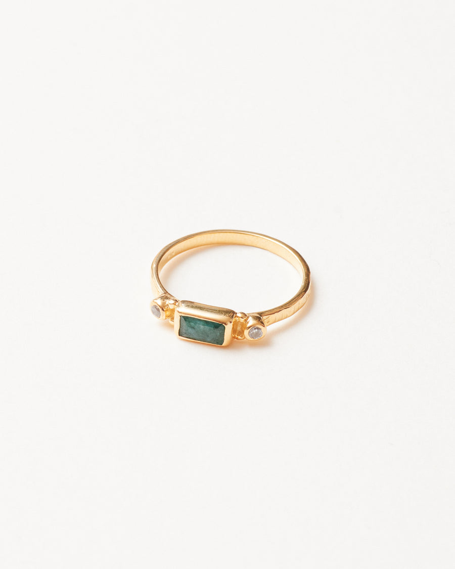 Gold vermeil emerald corundum and white topaz deco ring
