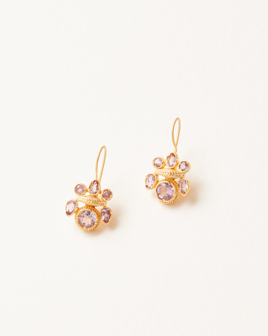 Intricate amethyst heritage gold earrings