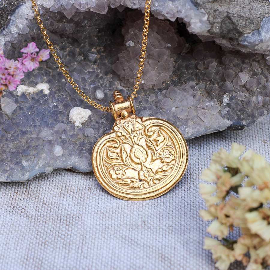 The flower of life antique inspired gold pendant