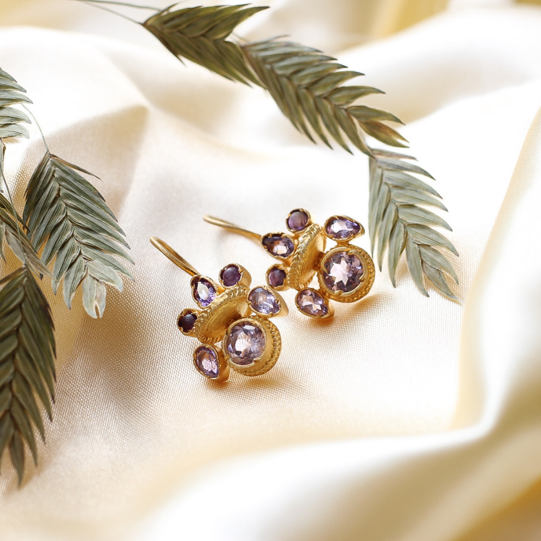 Intricate amethyst heritage gold earrings – Carousel Jewels