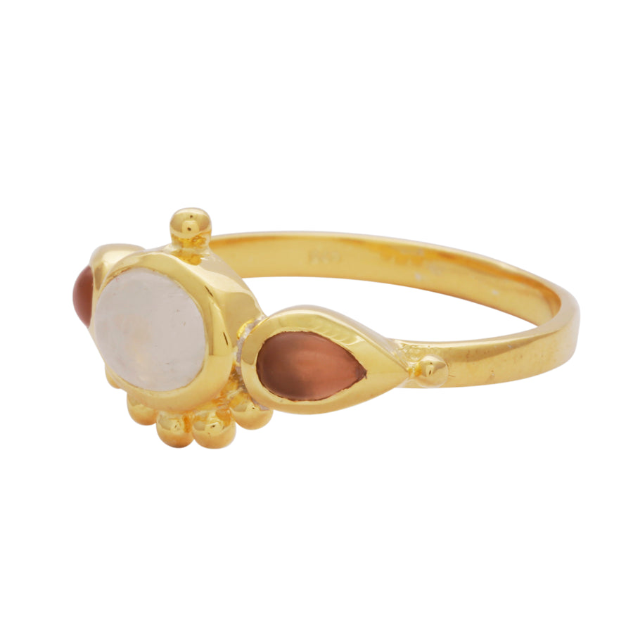 Gold vermeil moonstone and carnelian antique ring