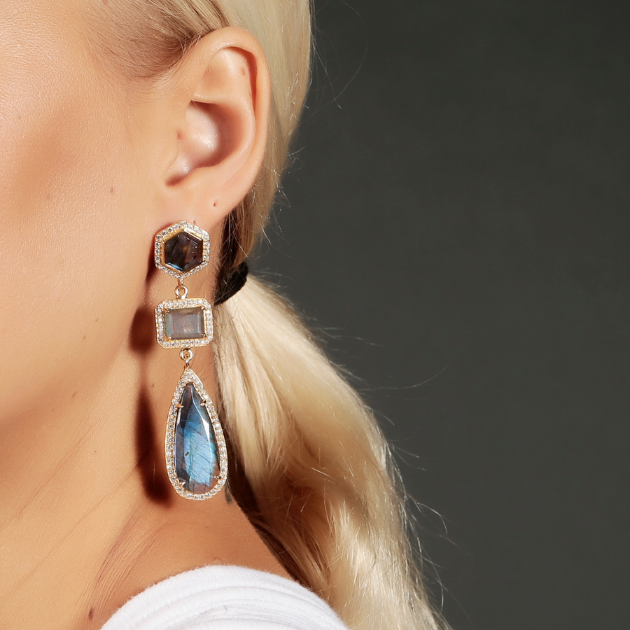 Twilight statement earrings with labradorite and crystals