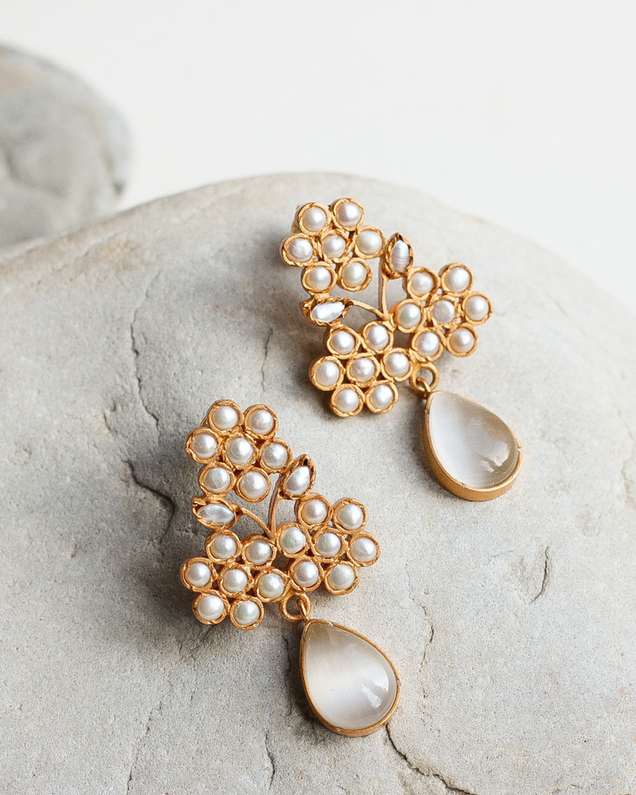 Goddess pearl and moonstone statement earrings