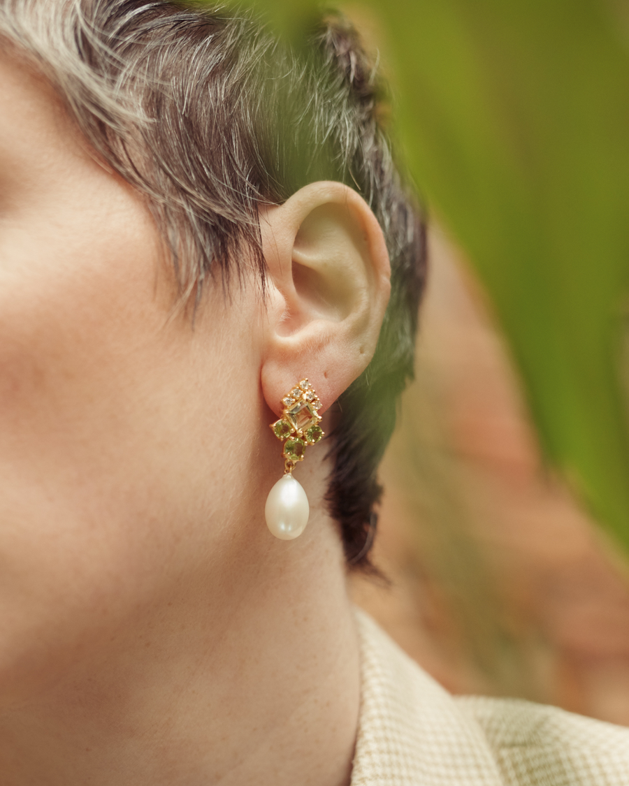 Clara earrings with peridot, lemon quartz and pearl