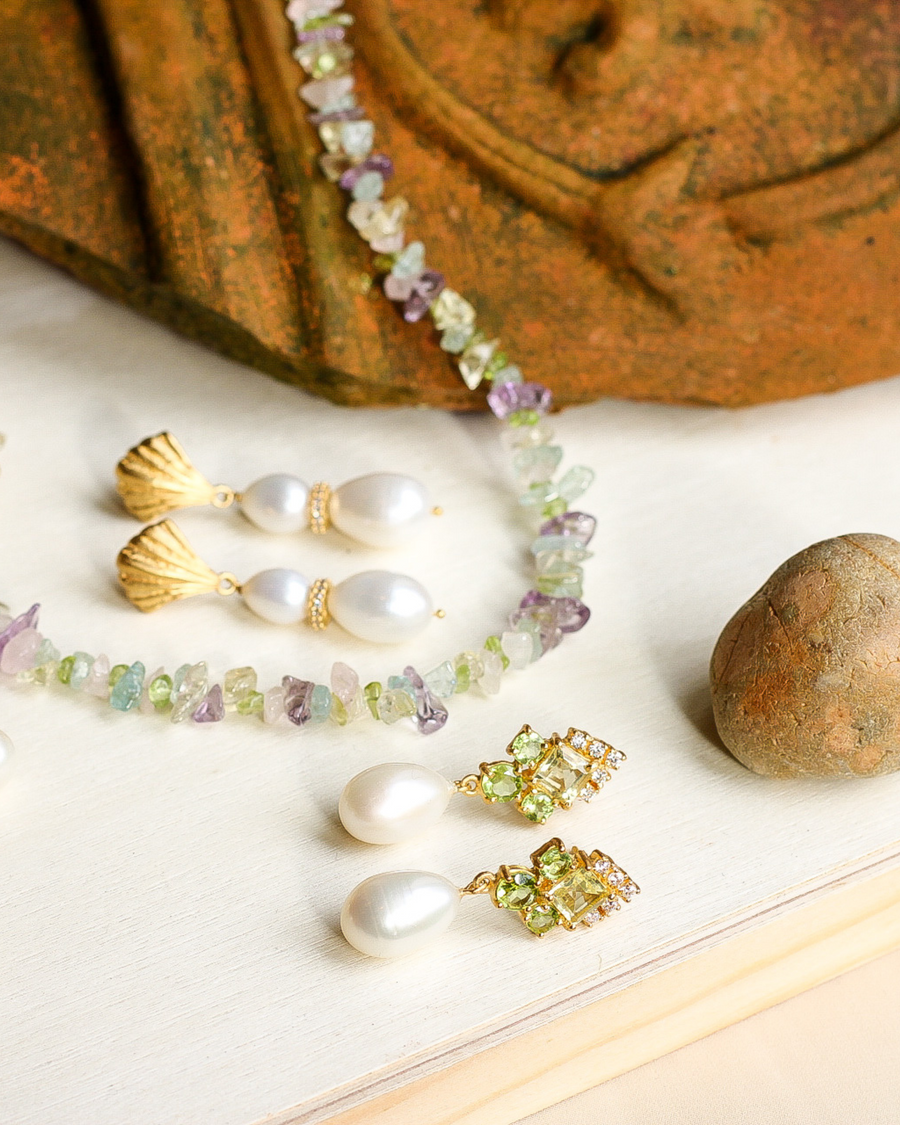 Clara earrings with peridot, lemon quartz and pearl