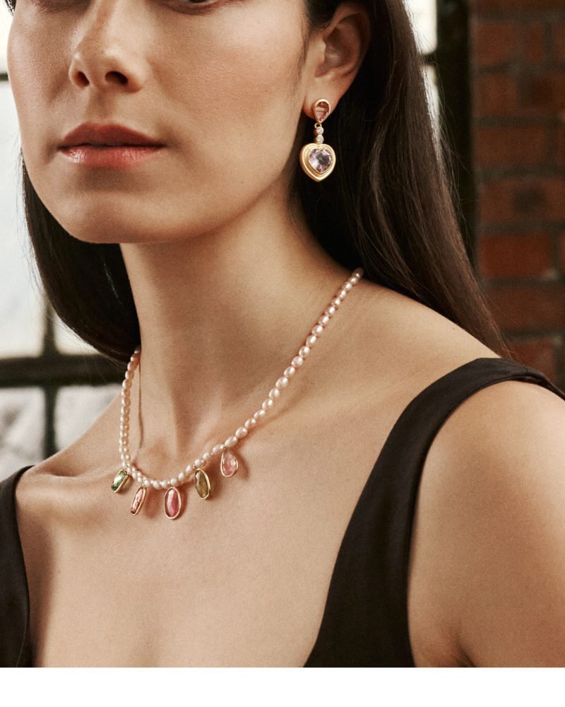 Rose pearl and natural tourmaline necklace - Limited edition