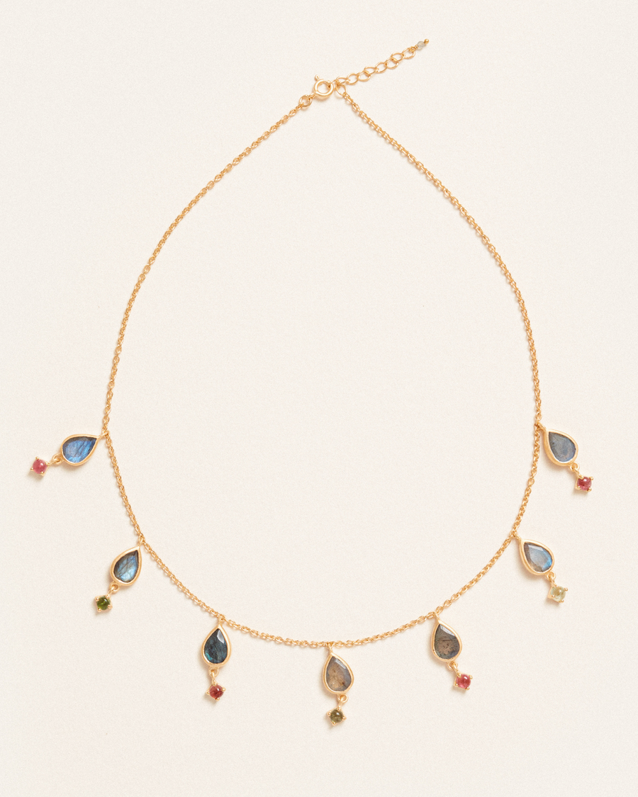 Driscoll necklace with labradorite and tourmaline - gold vermeil
