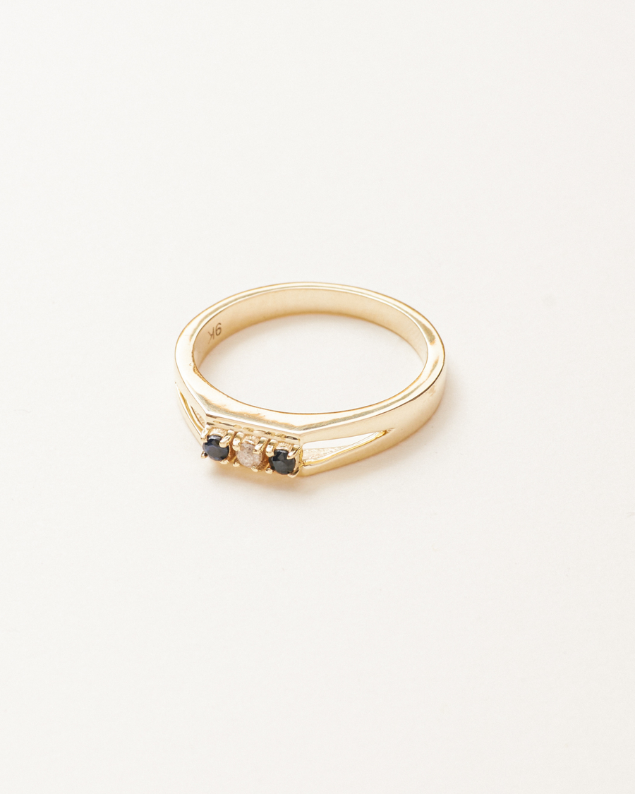 Sapphire and diamond trio ring - solid gold