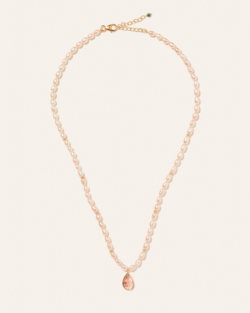 Rose pearl and natural tourmaline pendant - Limited edition