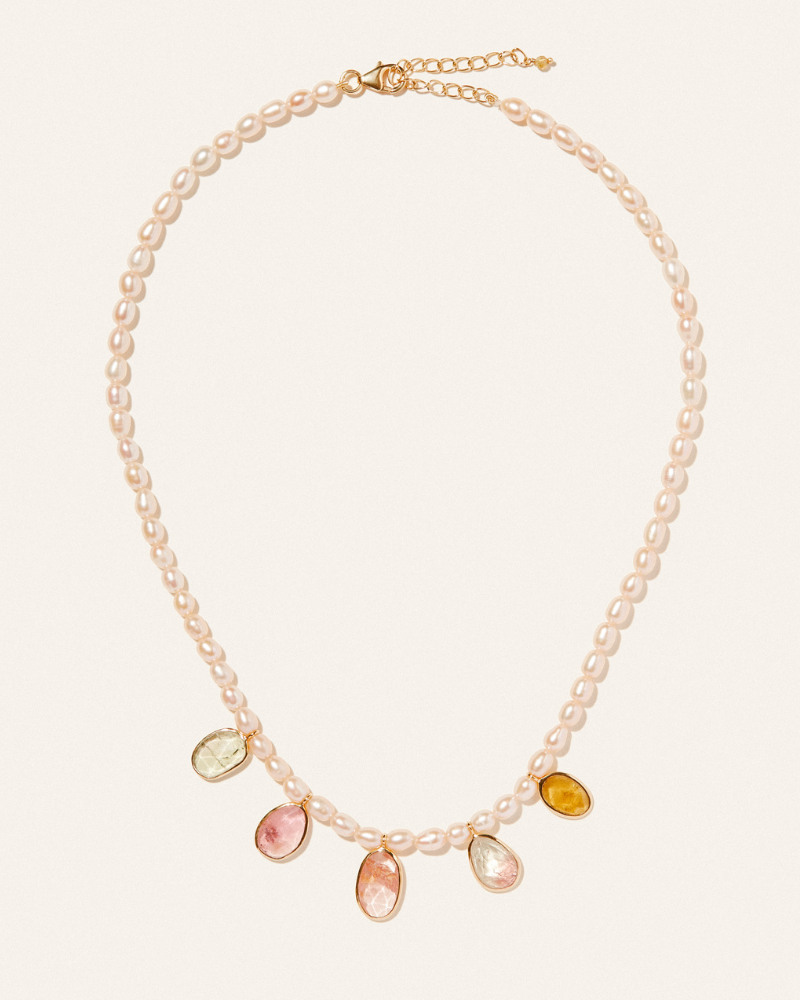 Rose pearl and natural tourmaline necklace - Limited edition