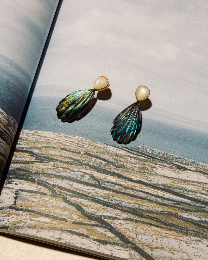 Penelope statement earrings in moonstone and labradorite