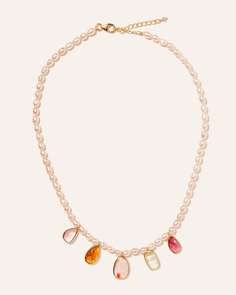Rose pearl and natural tourmaline necklace - Limited edition