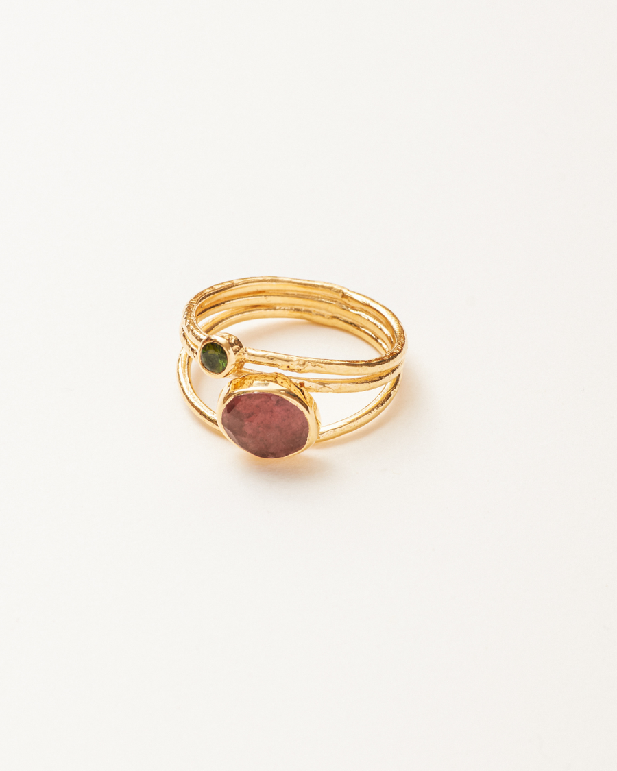 Gold vermeil pink and green tourmaline cocktail ring