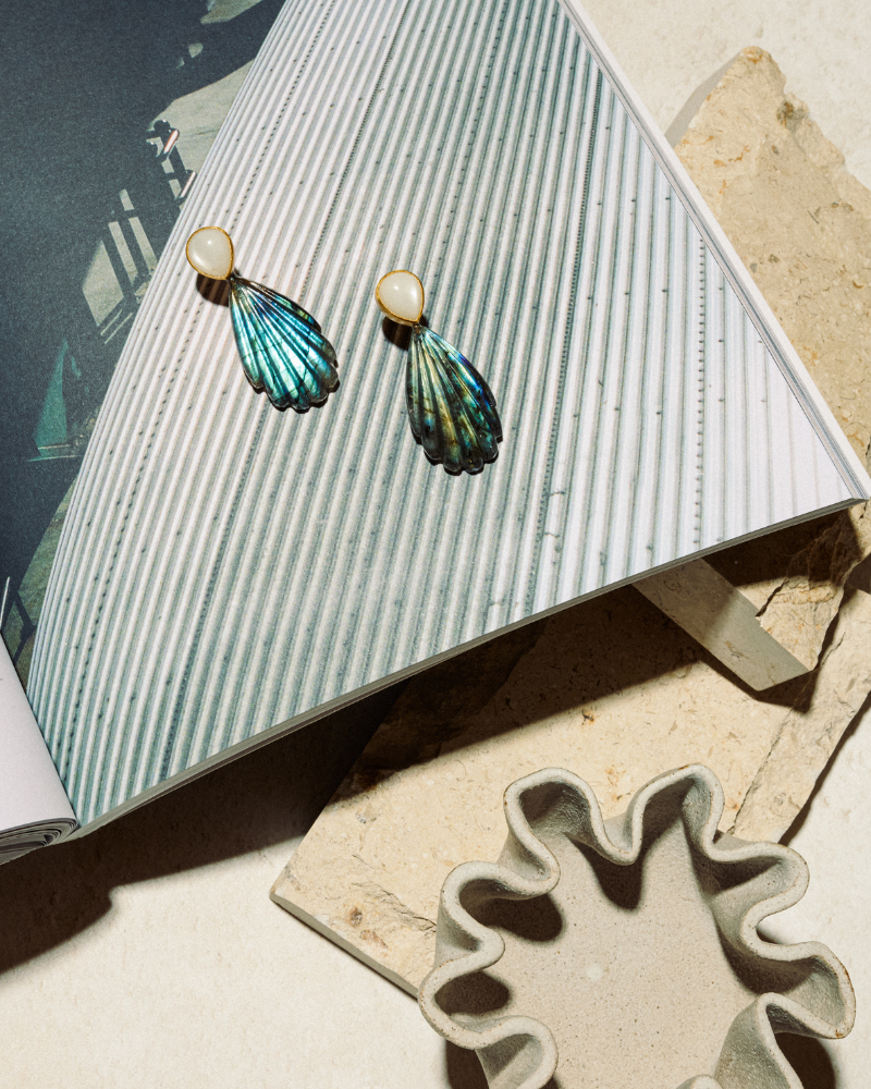 Penelope statement earrings in moonstone and labradorite