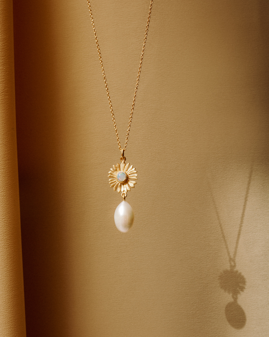 Thelma pendant with opal and pearl - gold vermeil