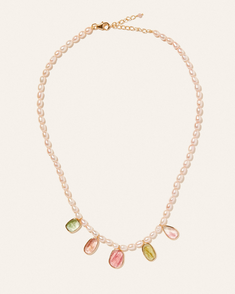 Rose pearl and natural tourmaline necklace - Limited edition