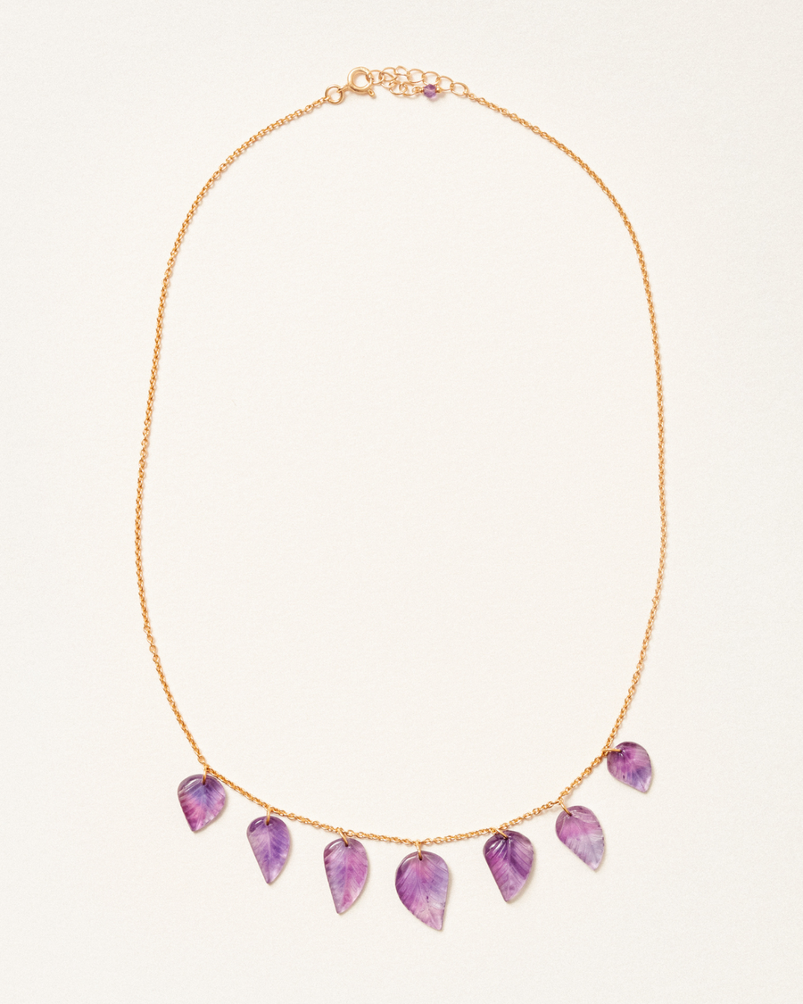 Carved amethyst leaves necklace