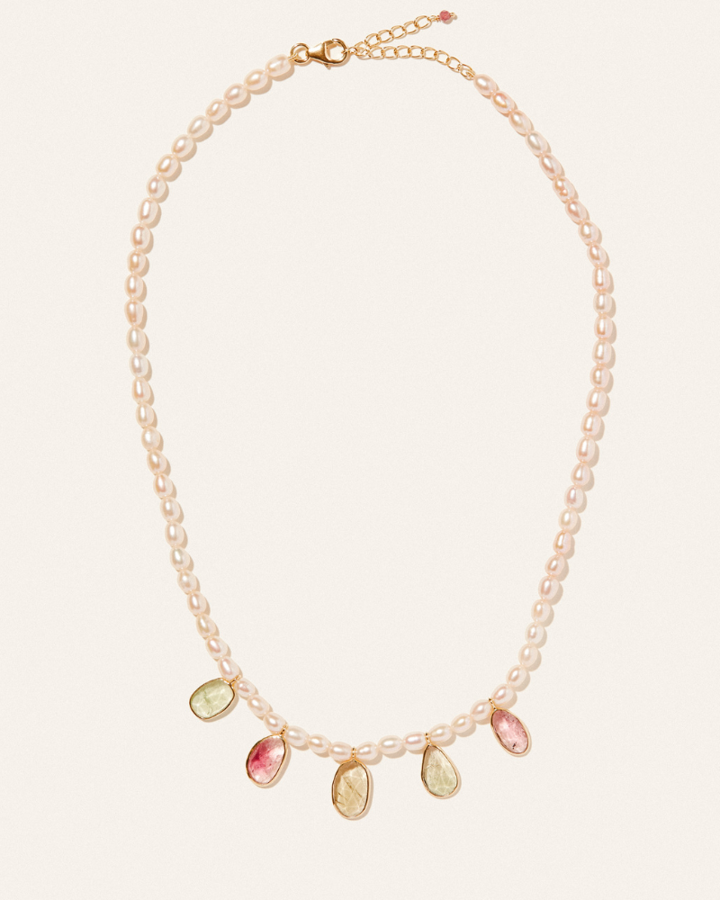Rose pearl and natural tourmaline necklace - Limited edition