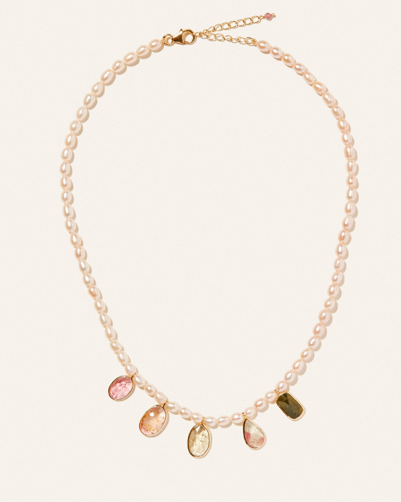 Rose pearl and natural tourmaline necklace - Limited edition
