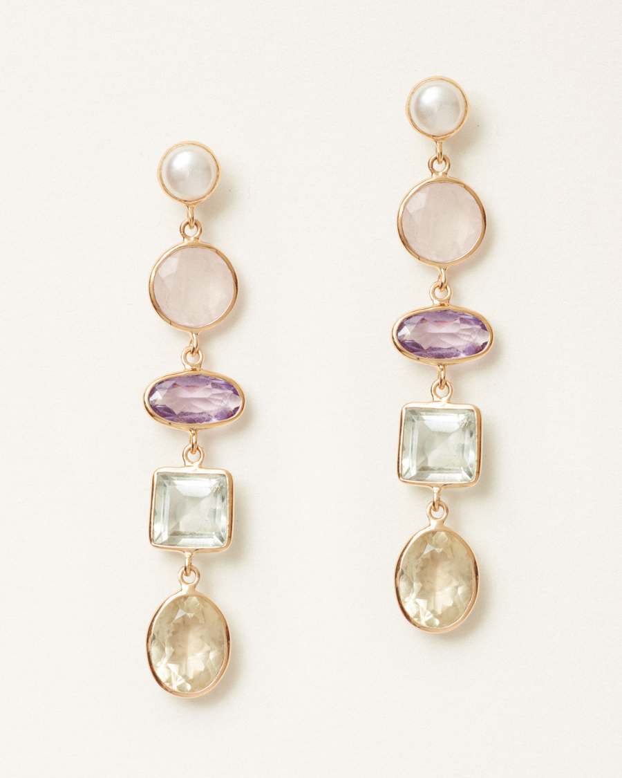 Marilyn statement earrings with amethyst and rose quartz