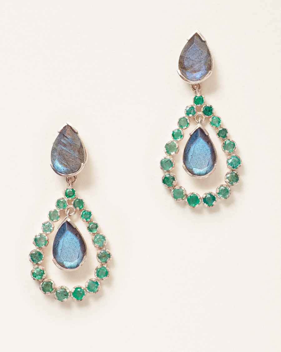 Starlet earrings with emerald & labradorite - silver