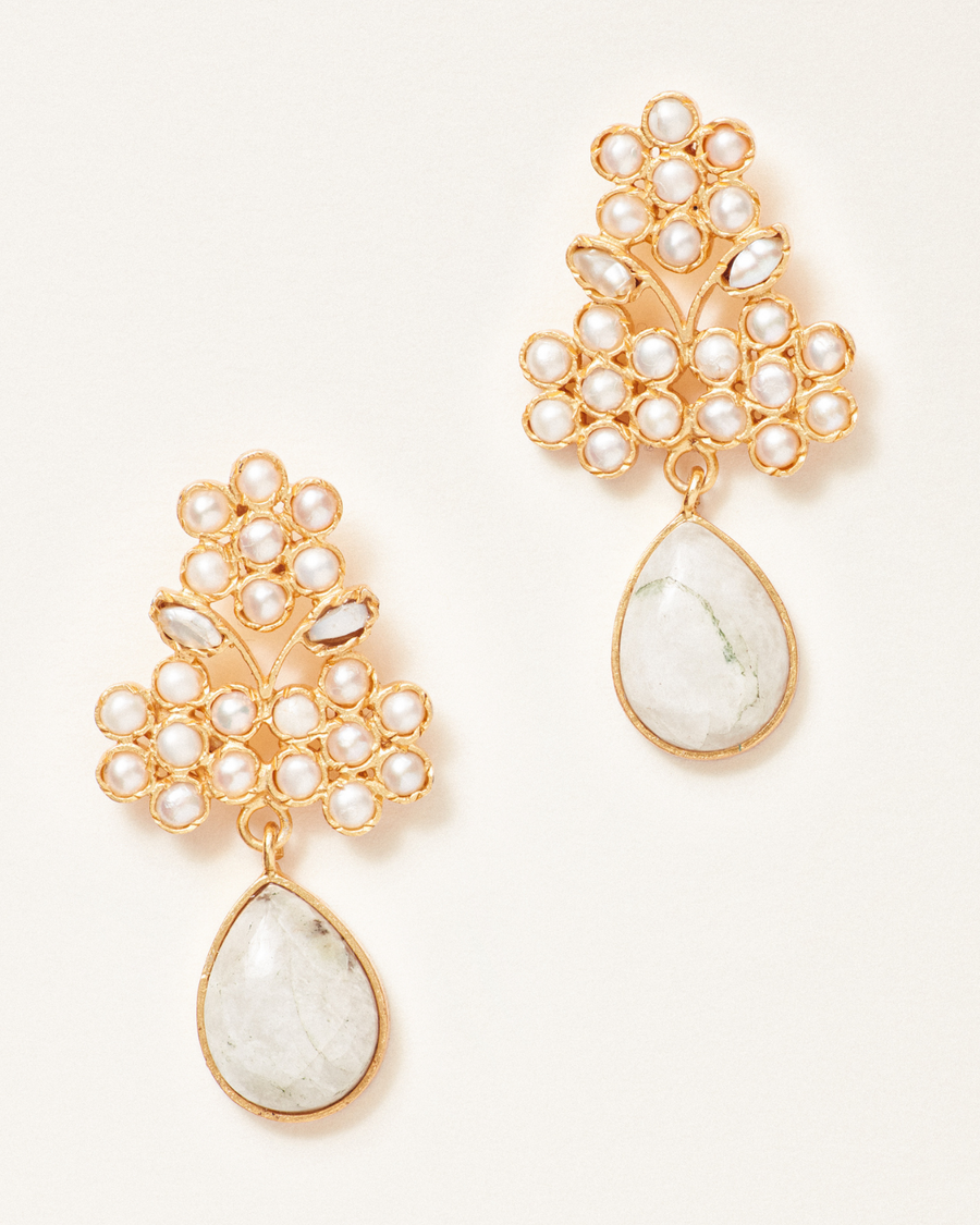 Goddess pearl and moonstone statement earrings