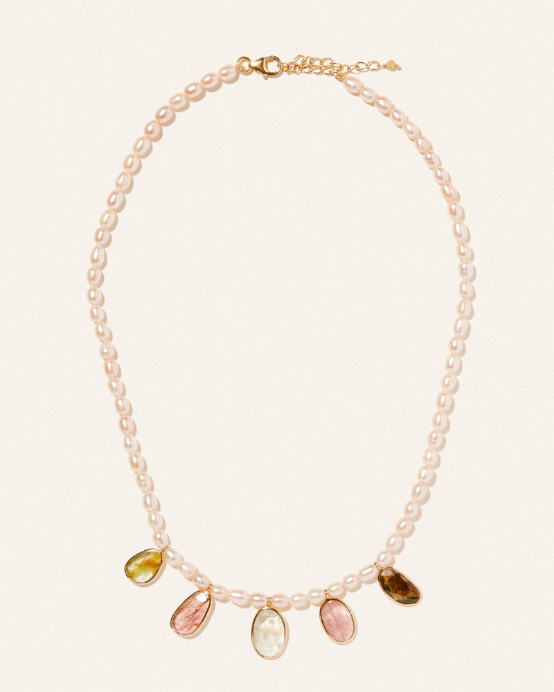 Rose pearl and natural tourmaline necklace - Limited edition