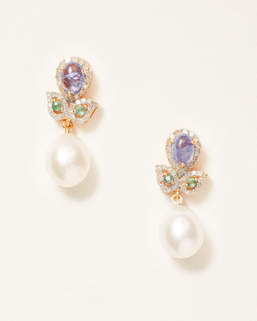 Eden earrings with tanzanite, emerald & diamonds