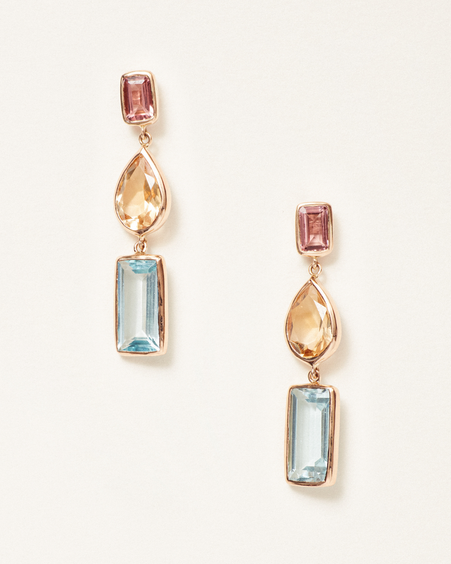 Este earrings with tourmaline, citrine & blue topaz - 18 carat solid gold