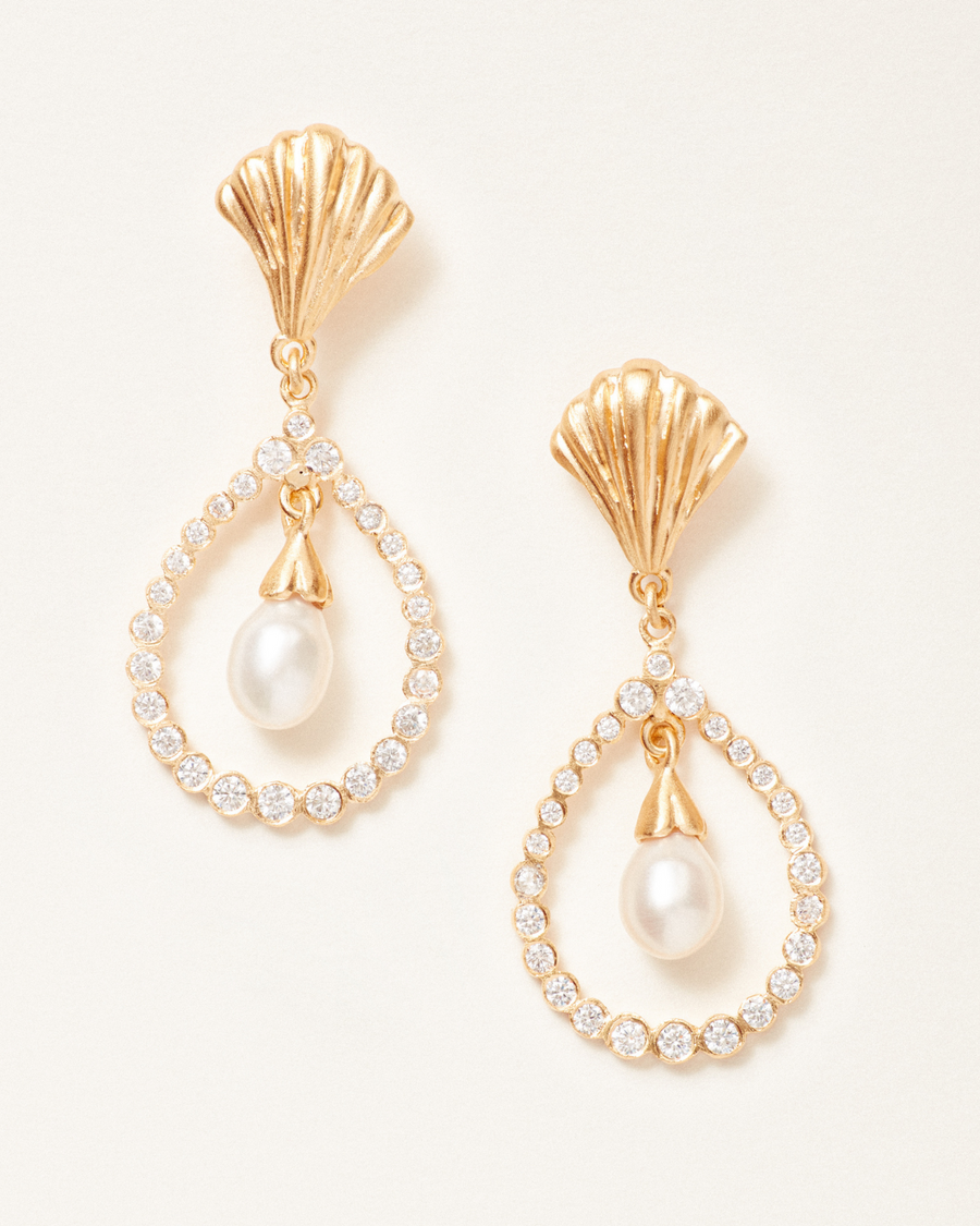 Greta shell earrings with natural pearl and crystals