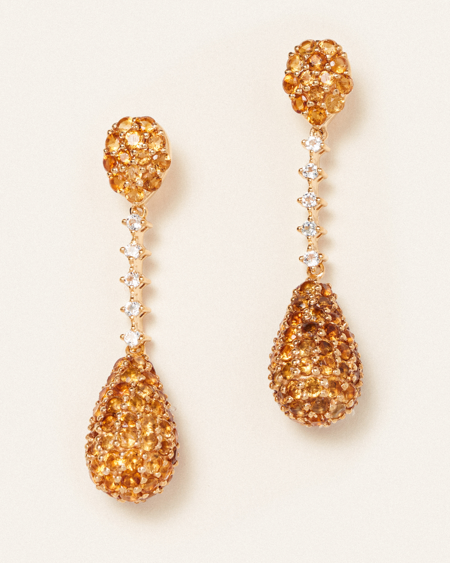 Pendulum statement earrings with citrine and white topaz