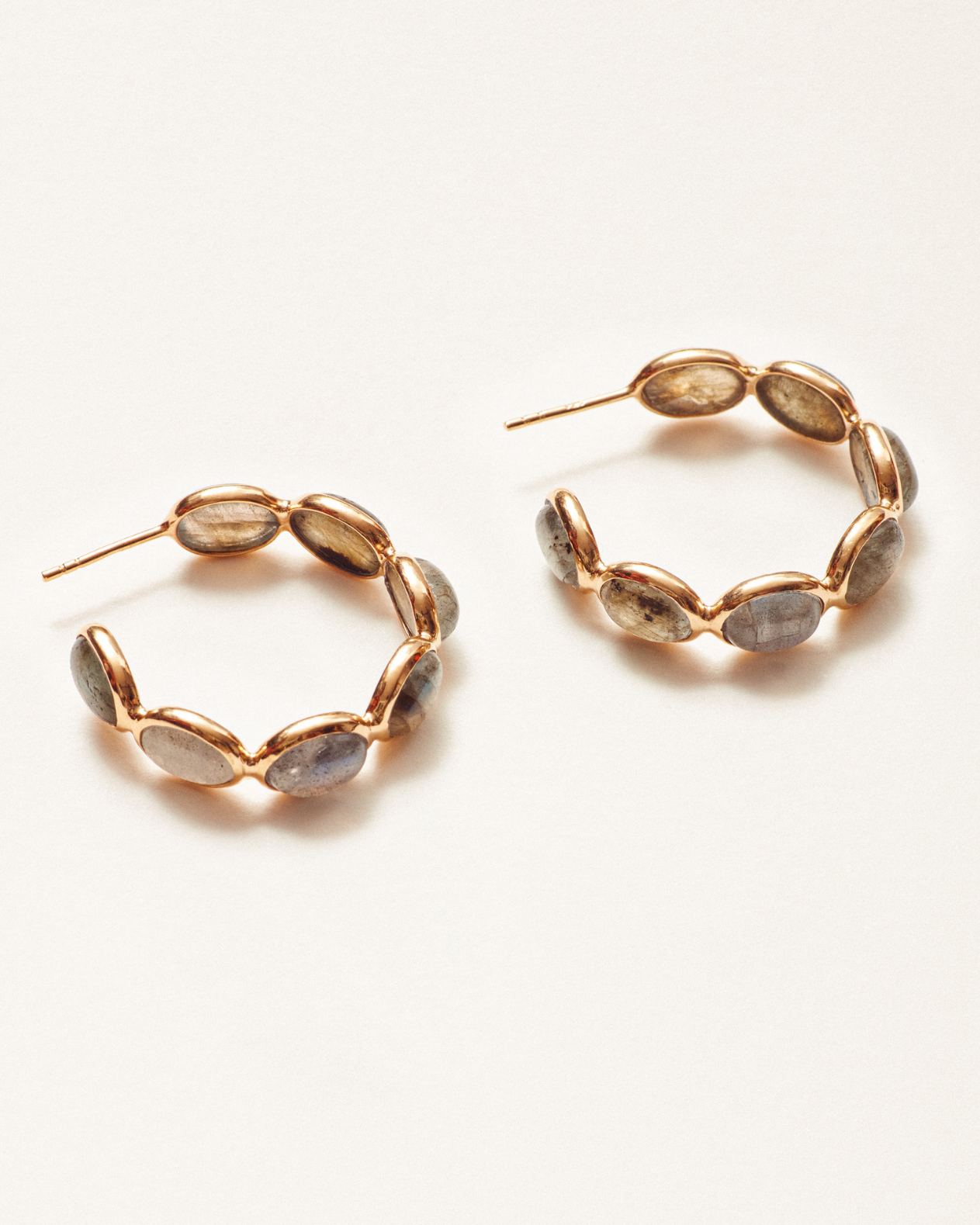 Delicate labradorite hoops