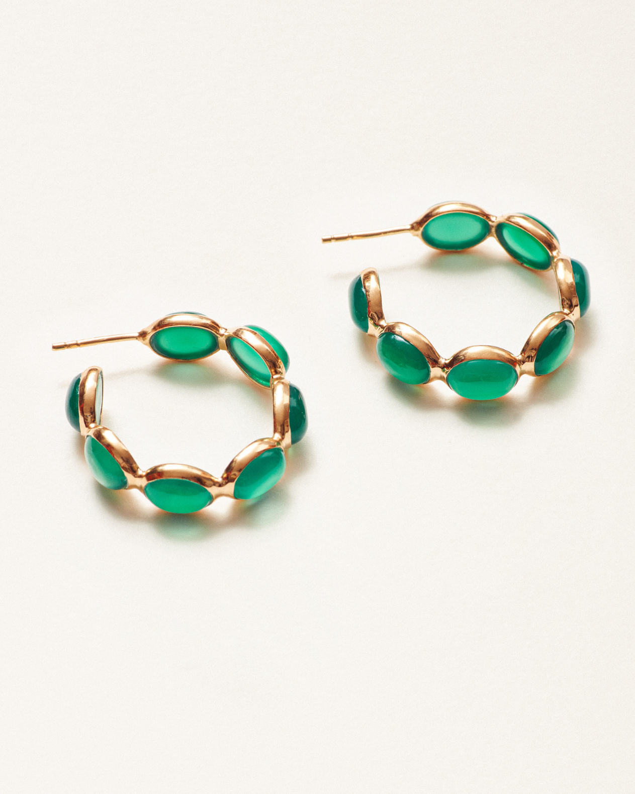 Delicate green onyx hoops