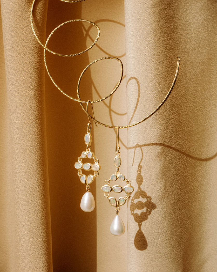 Celeste earrings in opal with pearl drop