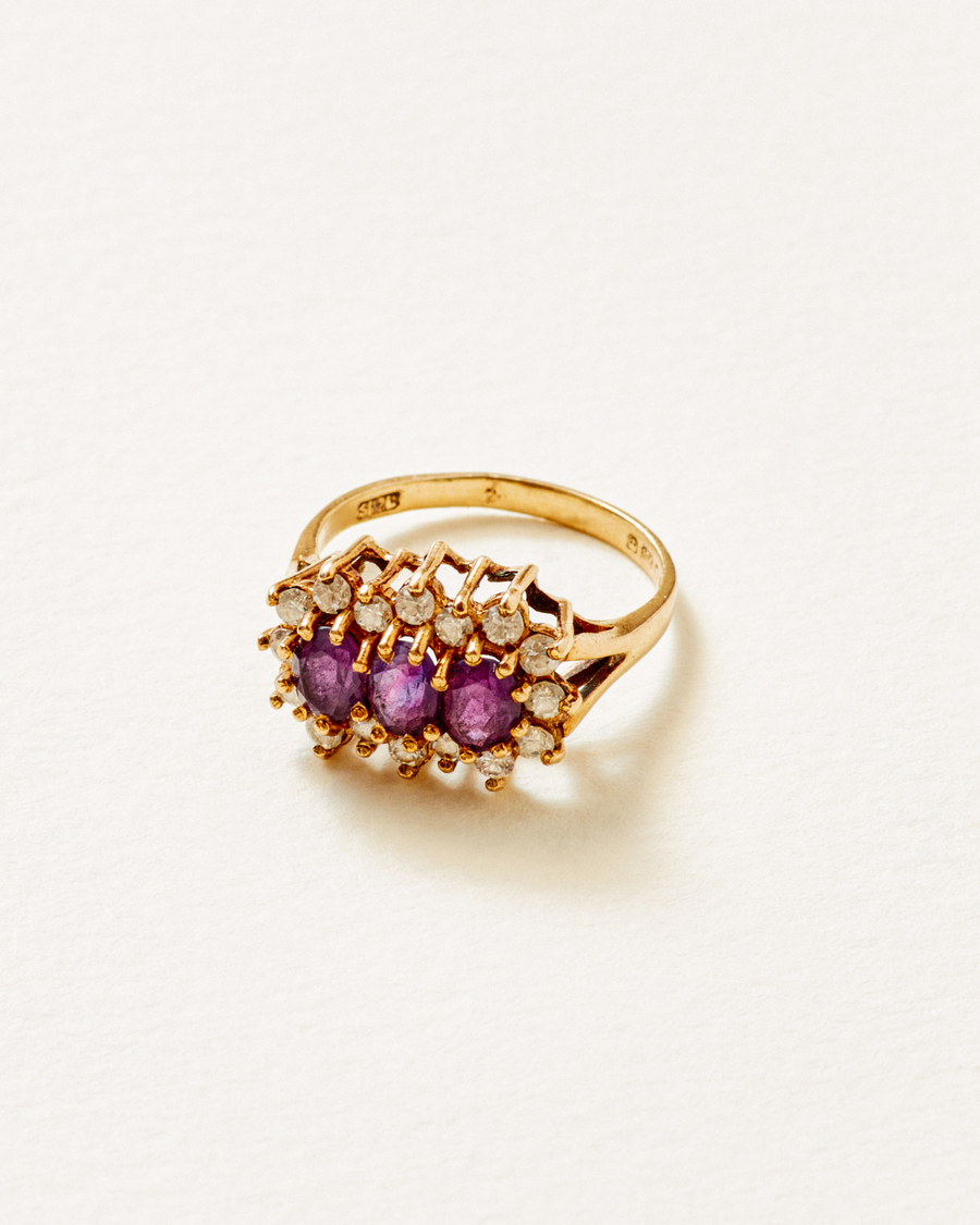 Vintage amethyst and topaz halo ring - 9 carat solid gold