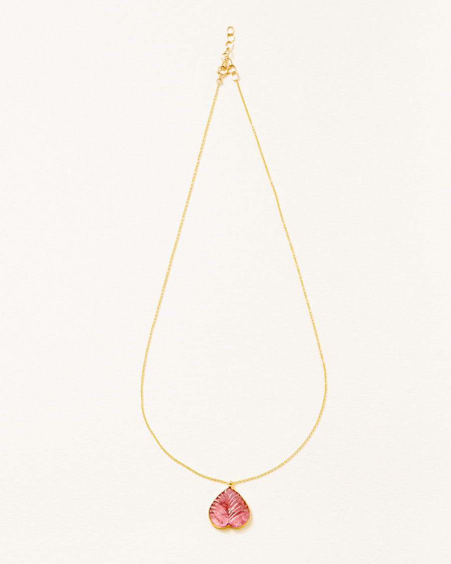 Stunning 18 and 20 carat solid gold carved pink tourmaline pendant