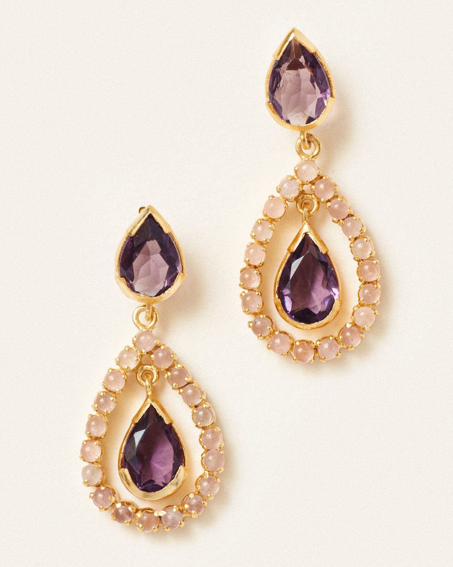 Starlet earrings with amethyst and rose quartz