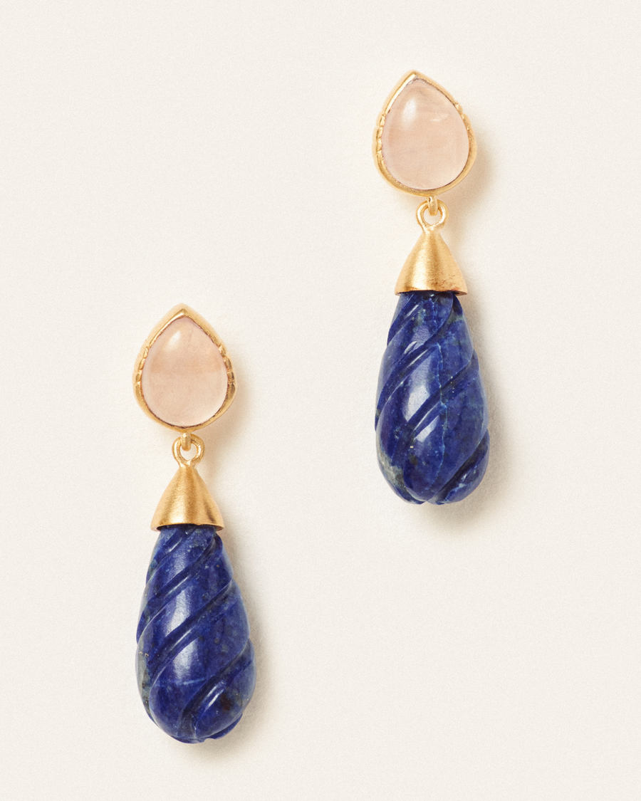Bunty earrings in rose quartz and lapis