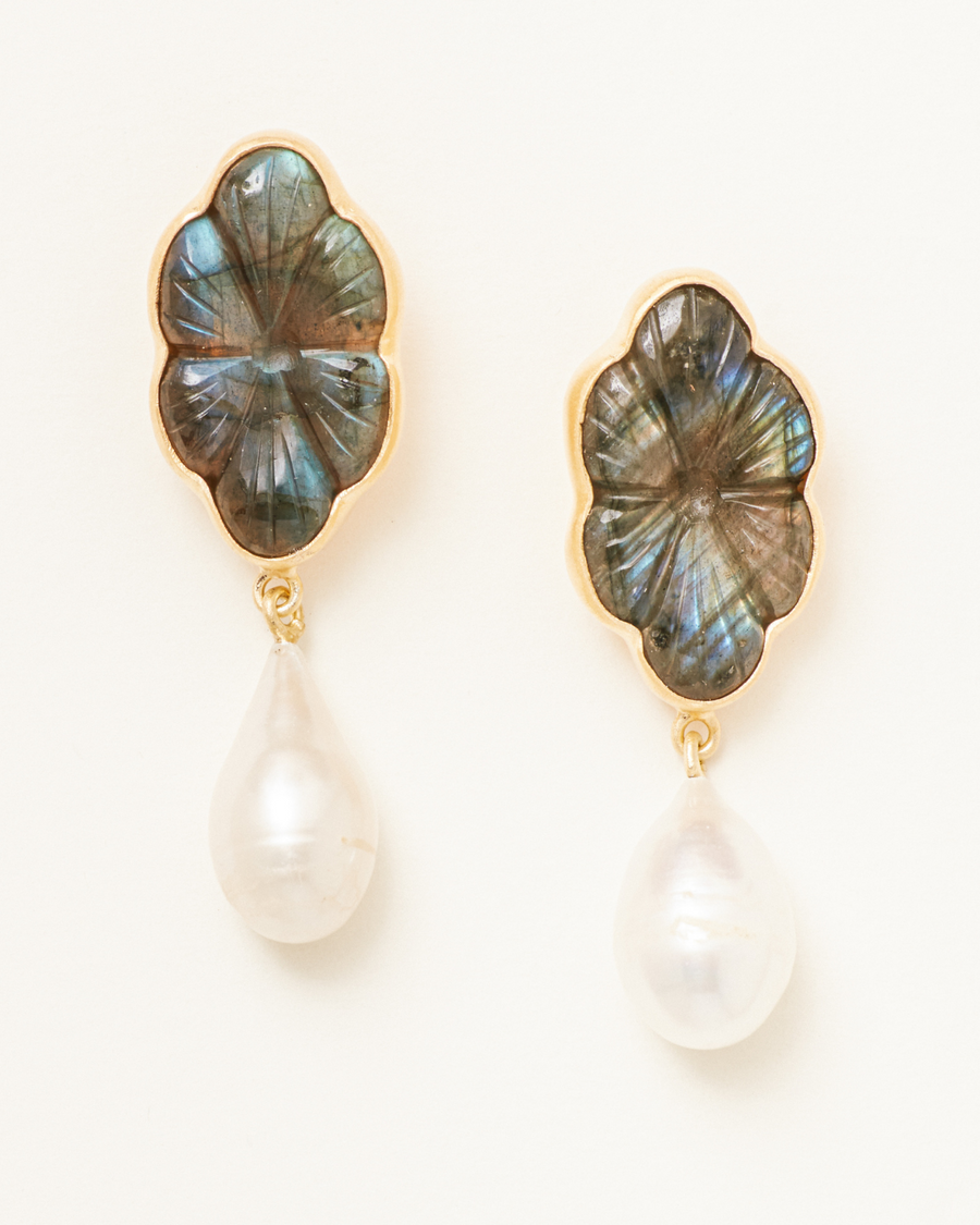 Grace earrings with carved labradorite and pearl