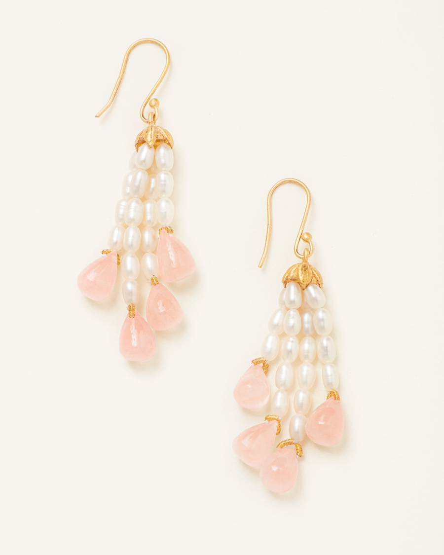 Madlyn pearl earrings with rose quartz