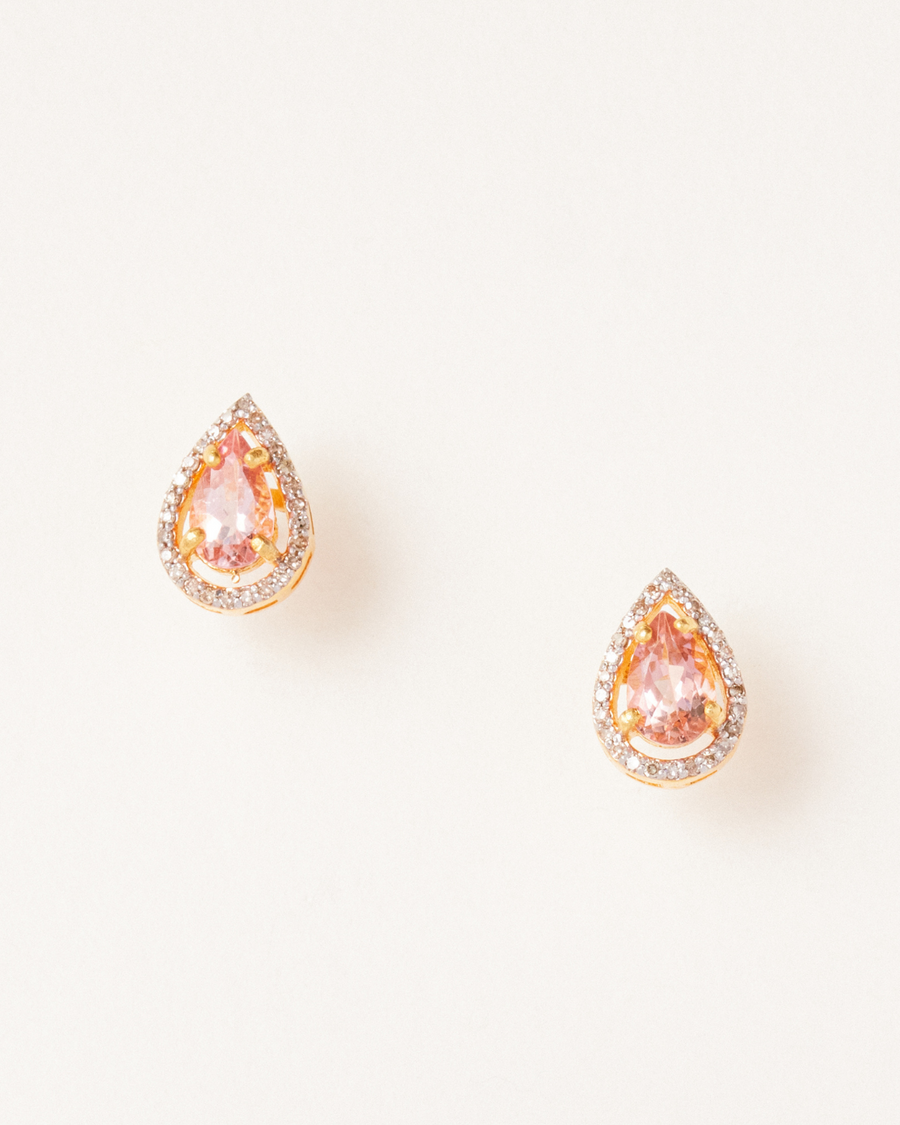 Pink tourmaline and diamond studs - solid gold and sterling silver
