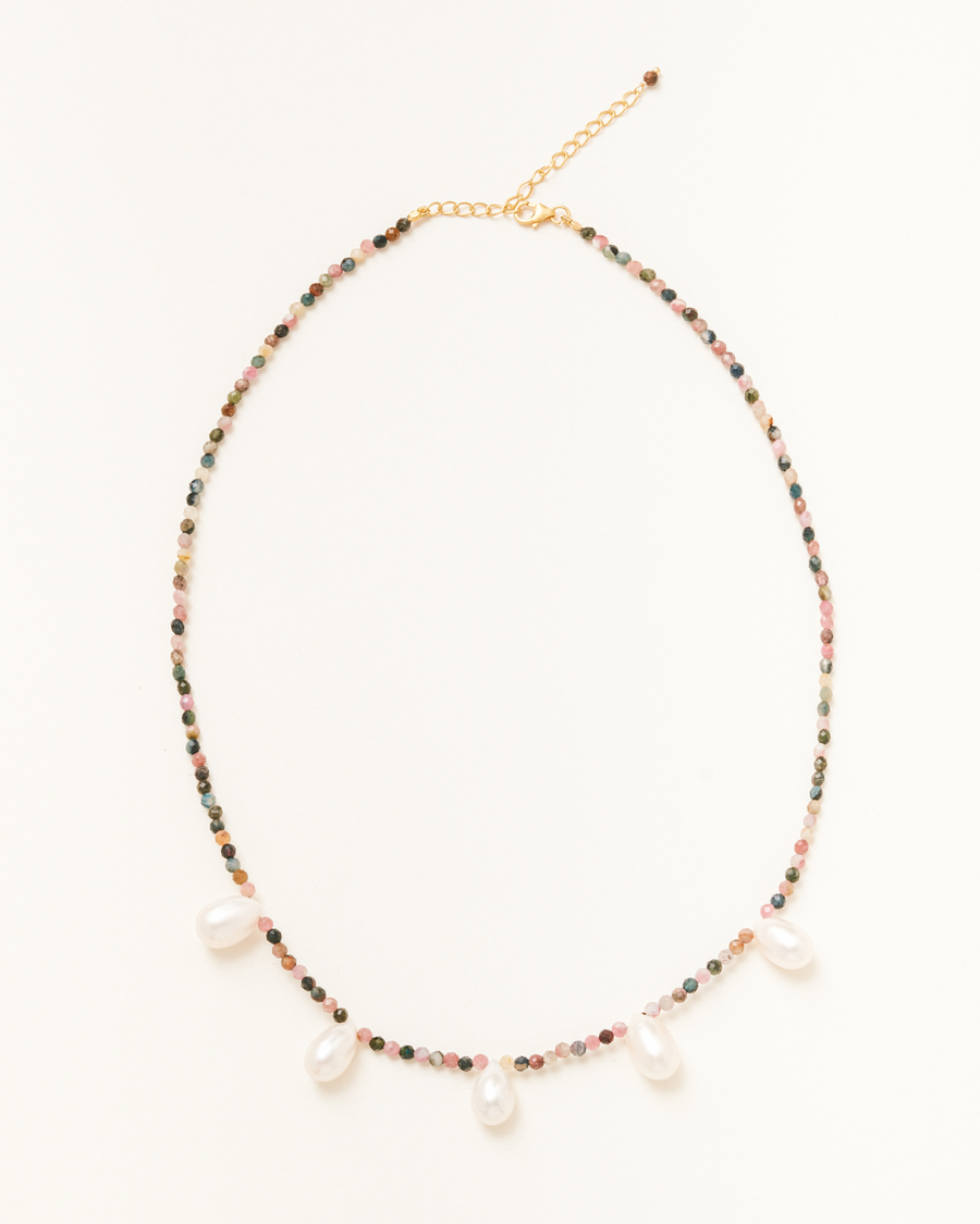 Martha necklace with pearls and tourmaline - gold vermeil