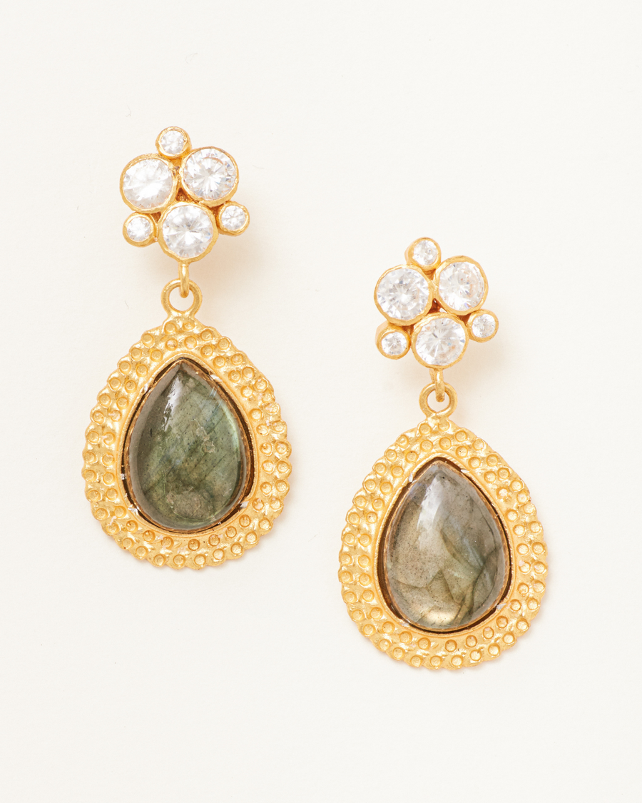 Edith statement earrings with labradorite & crystals