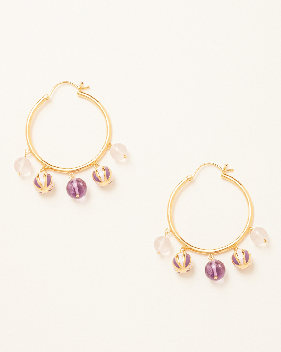 Marlo hoops with amethyst and rose quartz